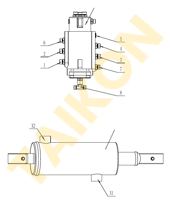 Hoses: rotary joint – dozer cylinder — TAIKON C12