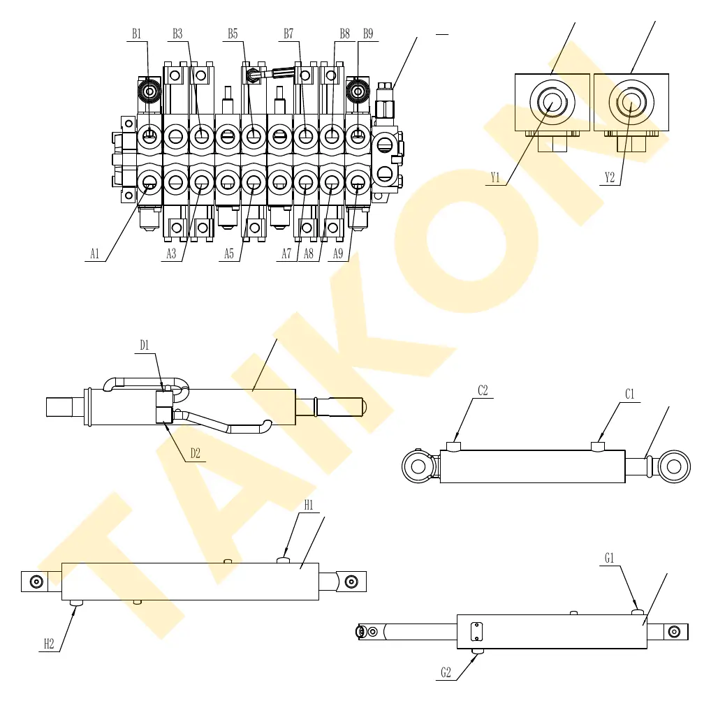 Hoses: arm & boom cylinders — TAIKON KT16 Pro